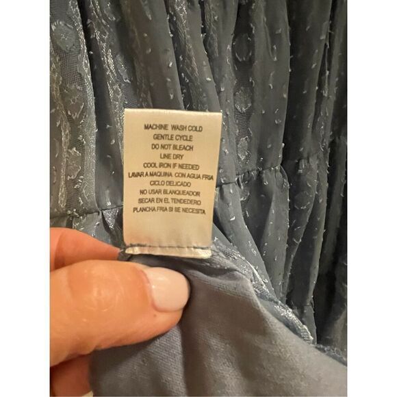 Women's Lined Chiffon Long Sleeve Tiered Ruffle Hem Wrap Dress Blue Size XS NWT - Picture 7 of 7